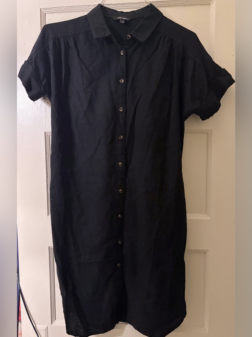 Black linen shift dress